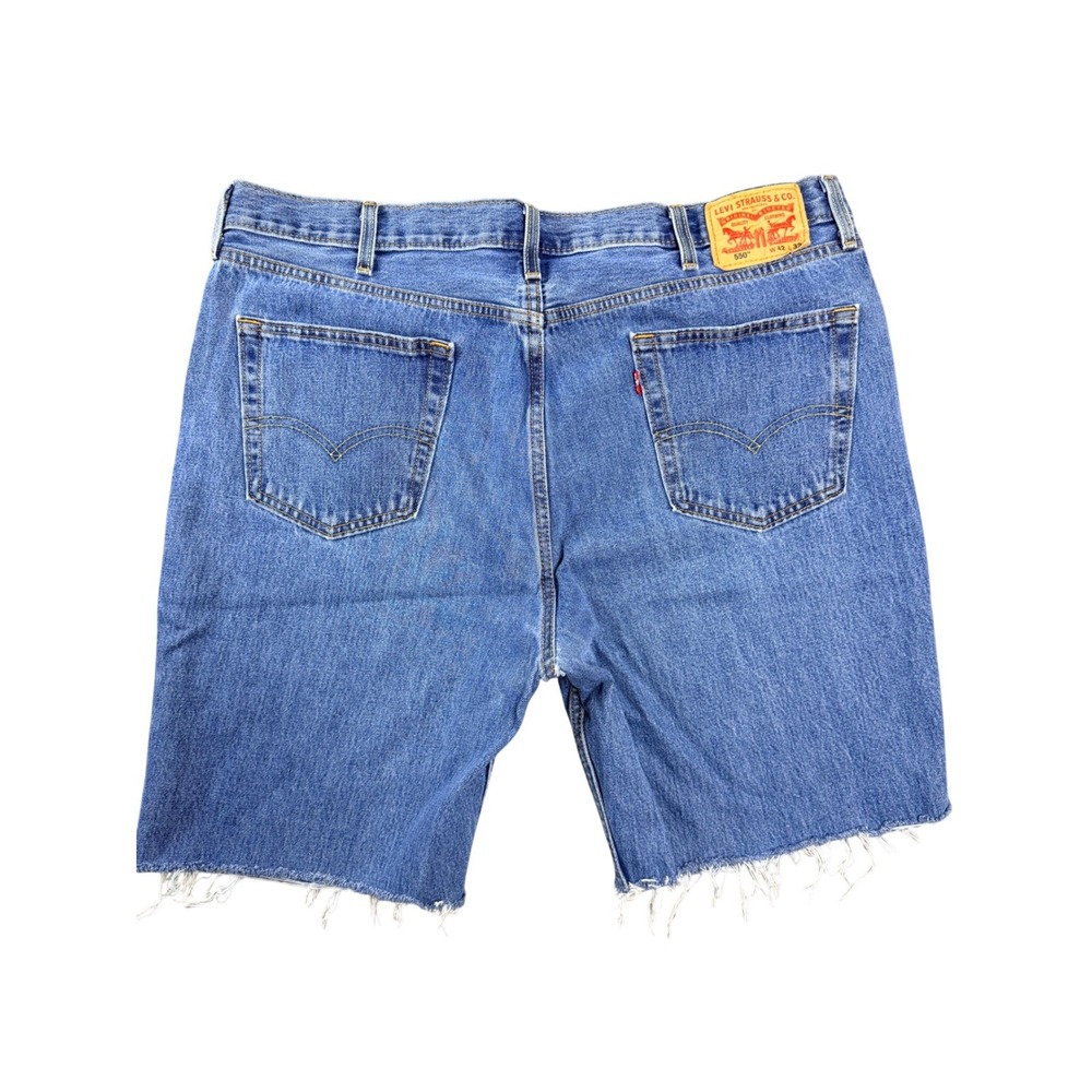 Levi 550 Mens Custom Cut Off Denim Shorts Blue Jean‎ W42 Relaxed Fit Frayed Hem